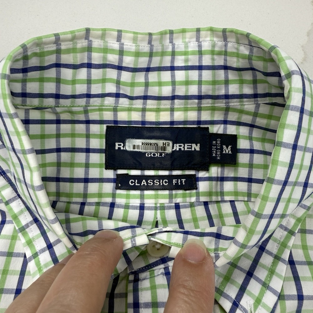 Ralph Lauren Golf Button Down Shirt Men M Blue Green Plaid Navy Embroidered Pony - Picture 4 of 8